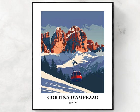 Cortina Dampezzo Travel Print Cortina Cortina Dampezzo Ski Poster Italy Ski Poster Cortina Dampezzo Ski Resort Print