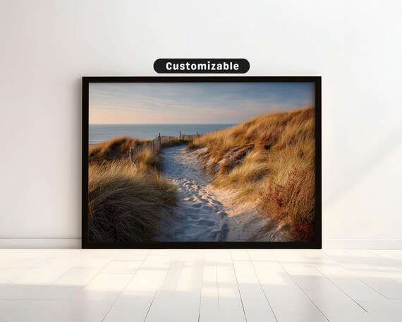 Sandy Beach Path Between Golden Dunes Ocean View Sunset Photo Poster
