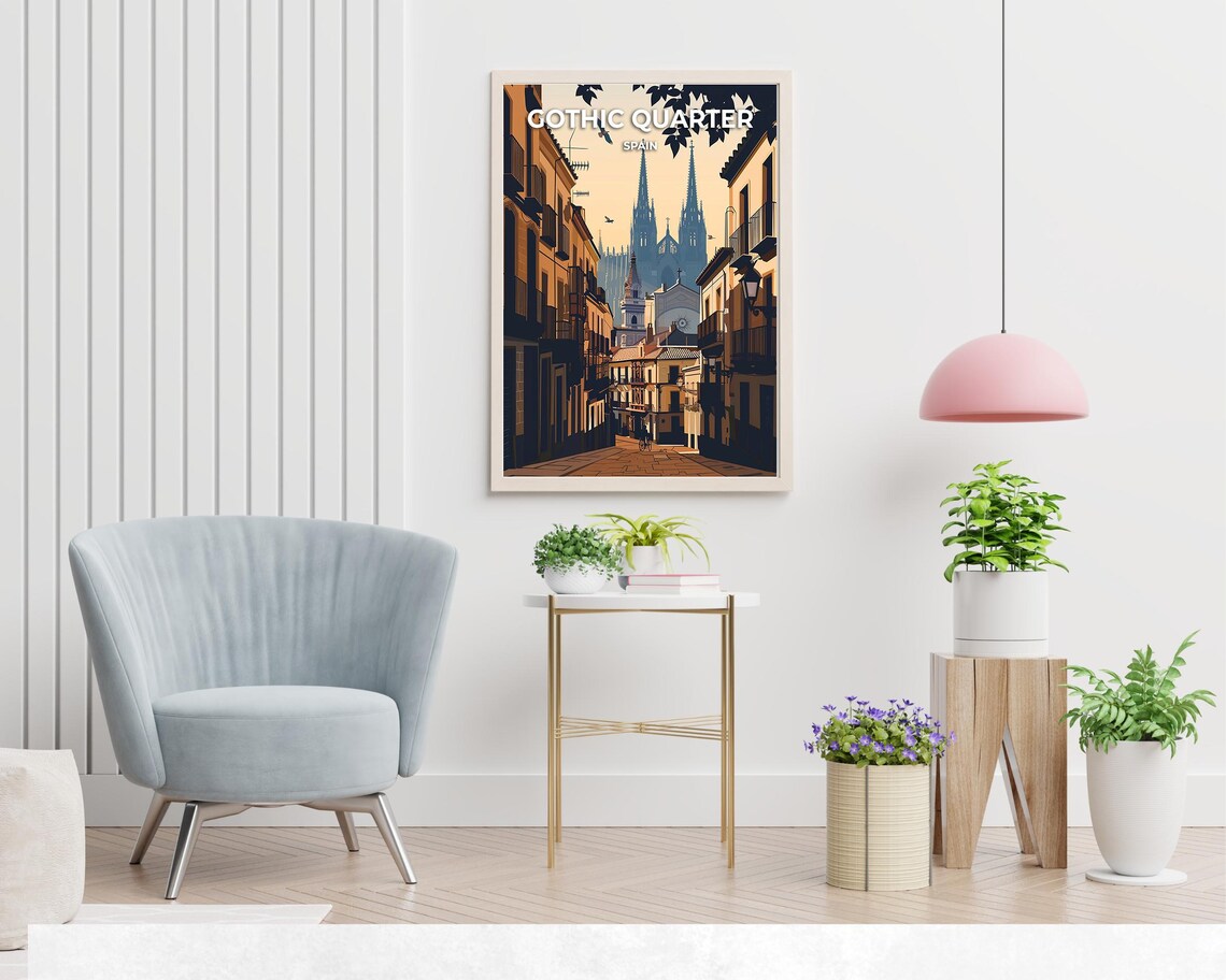 Gothic Quarter Barcelona Cathedral Sunset Street Evening Poster - Image 2