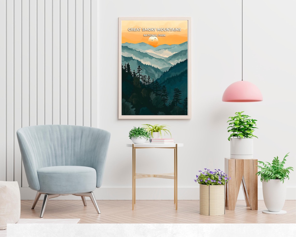 Great Smoky Mountains Misty Golden Valley Sunset Haze Poster - Image 2