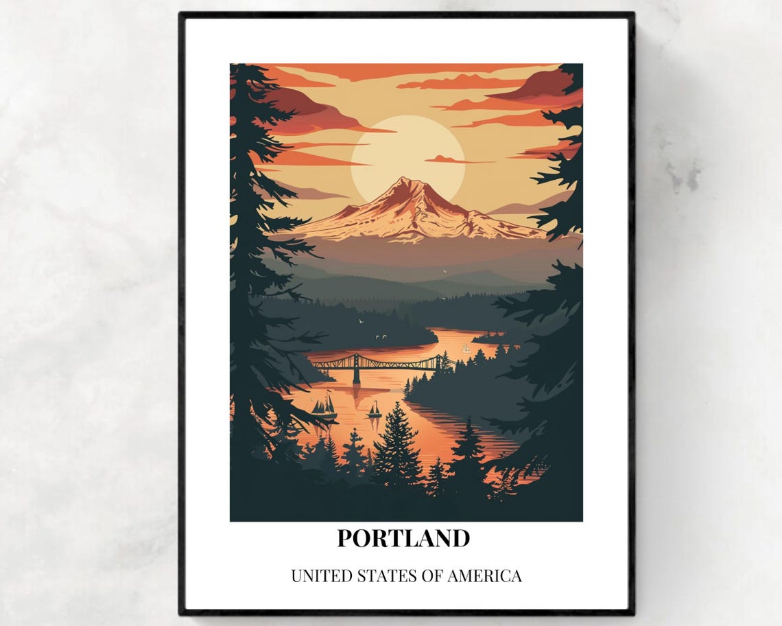 Portland City Print Portland Travel Poster Oregon Travel Gift Portland Oregon Poster Portland Gift