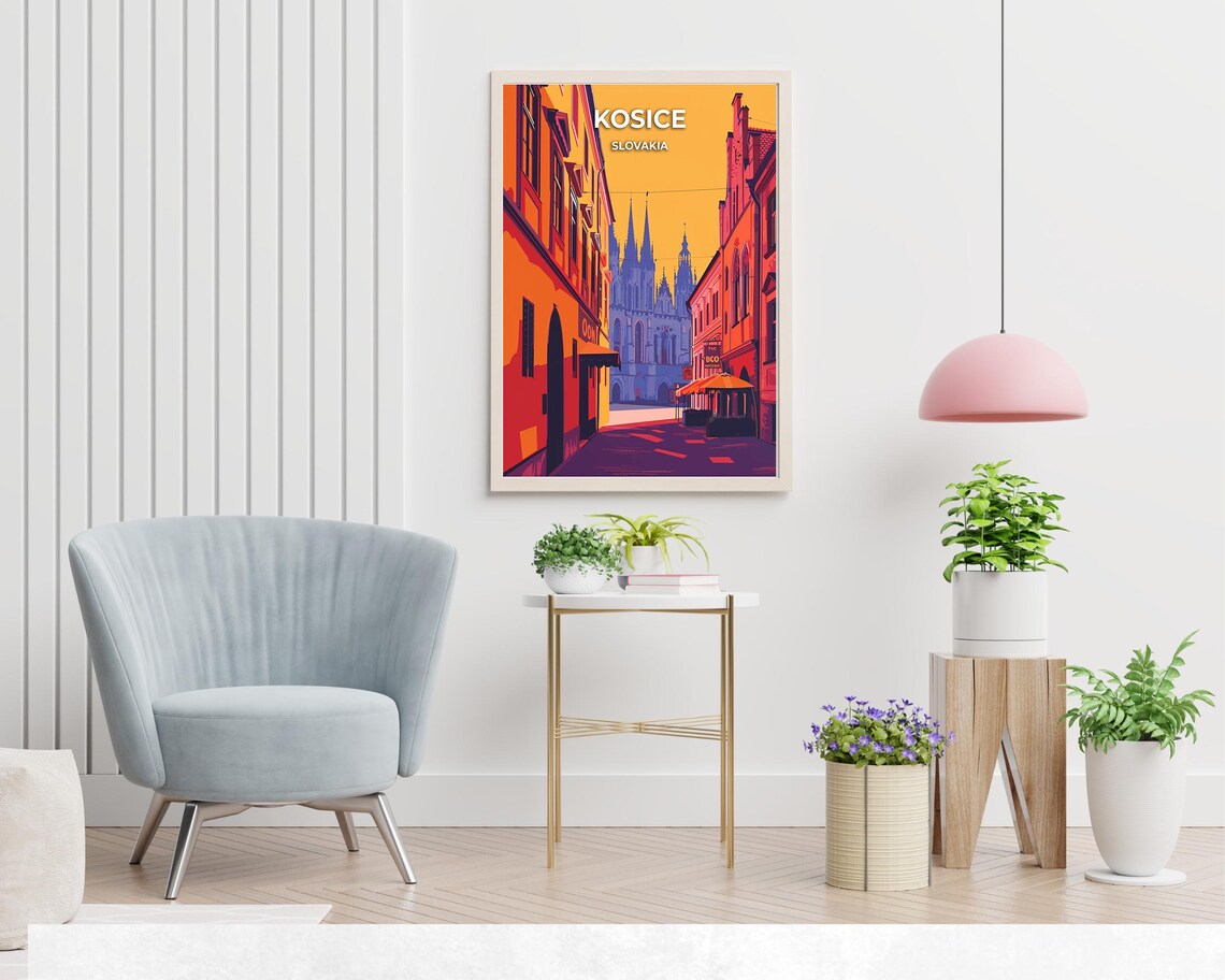 Kosice Slovakia Old Town Street at Sunset with Cathedral Poster - Image 2