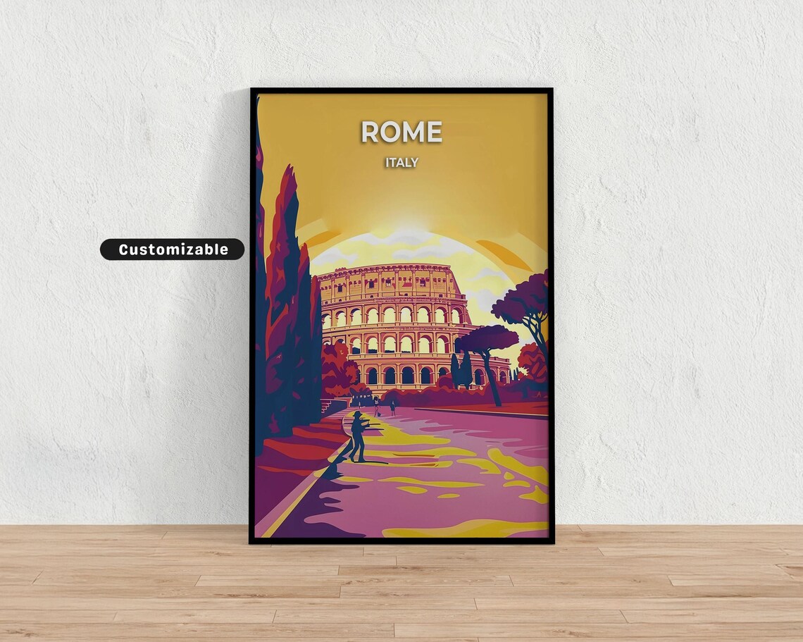 Rome Italy Colosseum Golden Hour Sunset Custom Travel Poster