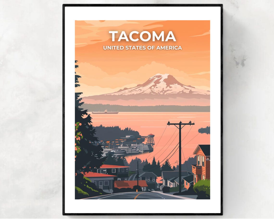 Tacoma Travel Print Wall Art Tacoma Washington City Print Tacoma Travel Gift Tacoma City Poster Travel Gift