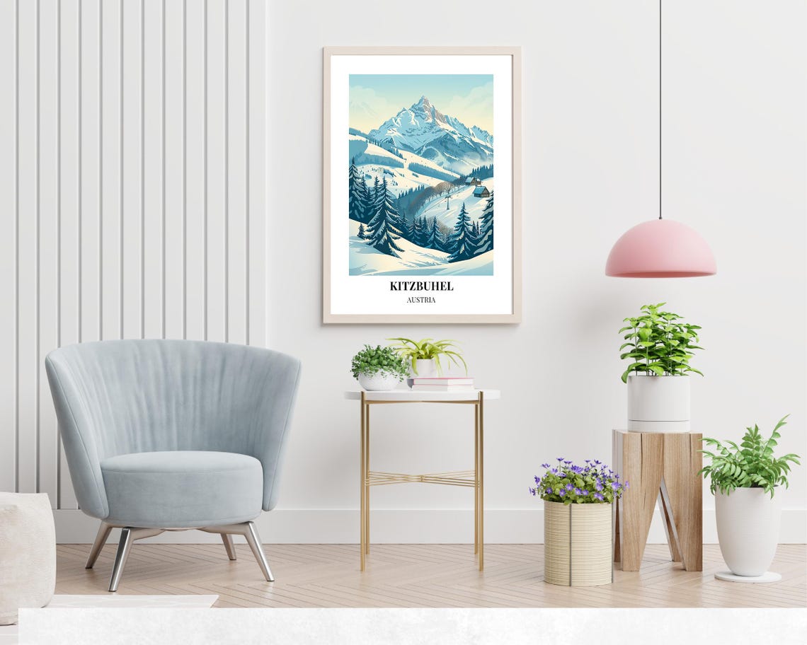 Kitzbuhel Austria Snowy Slopes Pine Forest Alpine Village View Poster - Image 2