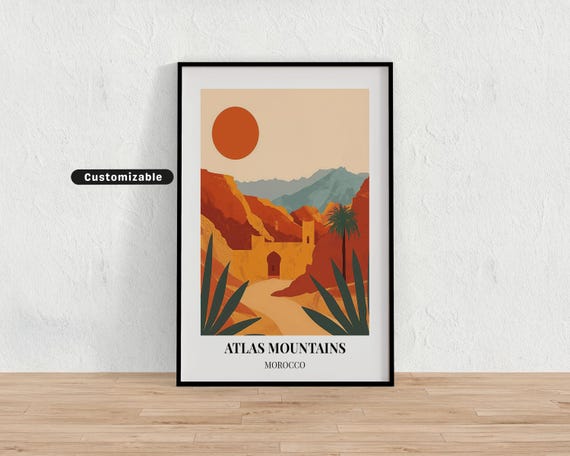 Atlas Mountains Morocco Travel Poster Custom Wall Art