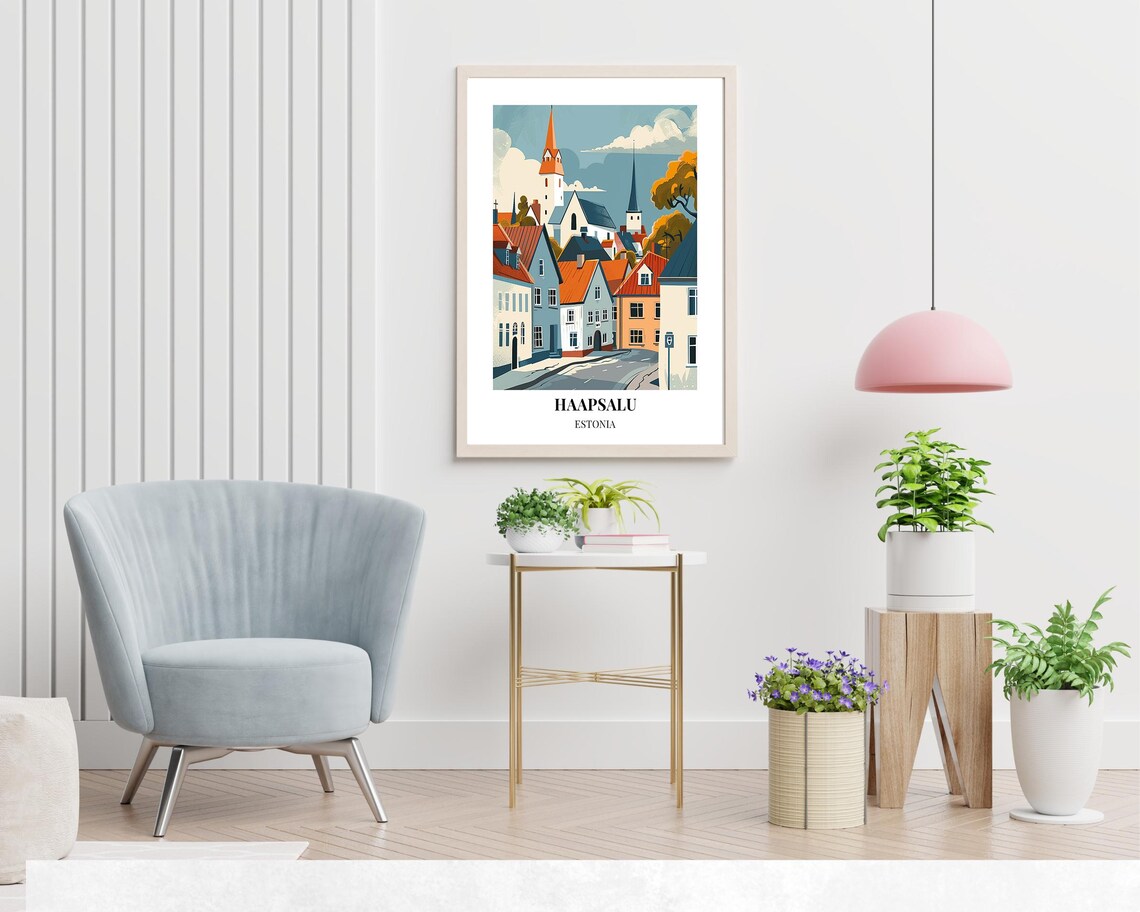 Haapsalu Estonia Retro Old Town Church Steeples Street Travel Poster - Image 2