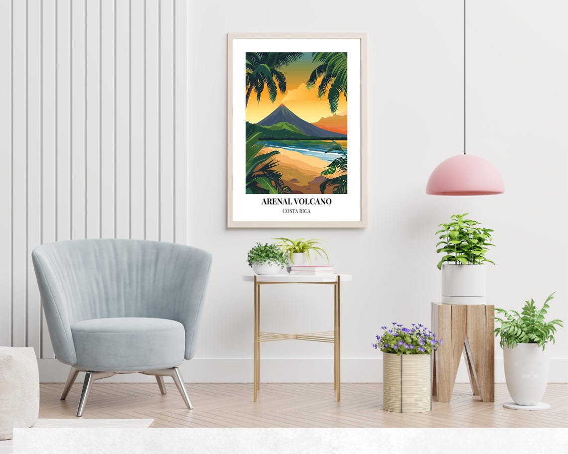 Arenal Volcano Costa Rica Sunset Poster with Palms Framing the Peak - Image 2
