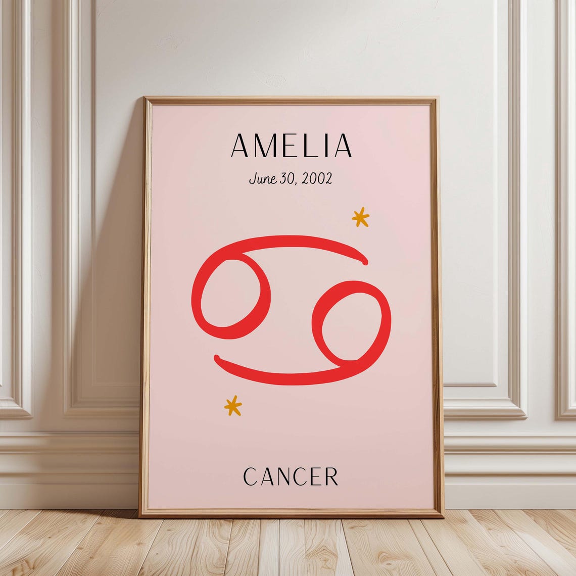 Personalized Cancer Zodiac Name Print Pink Astrology Birthday Gift