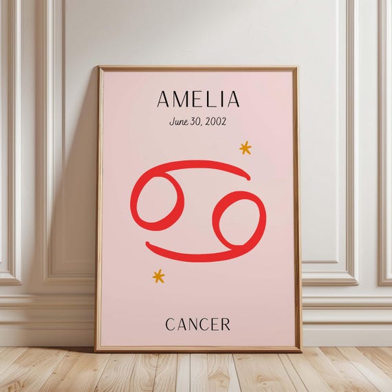 Personalized Cancer Constellation Print Custom Zodiac Sign Wall Art Astrology Poster Celestial Birthday Gift