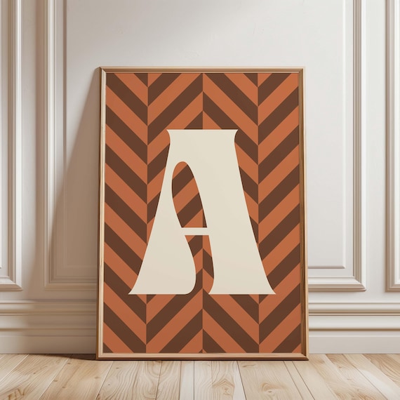 Cream Letter A Chevron Pattern Retro Brown Boho Monogram Poster