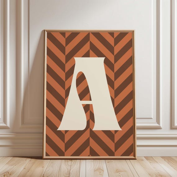 Personalized Letter Print Custom Initial Wall Art Alphabet Colorful Striped Monogram Poster