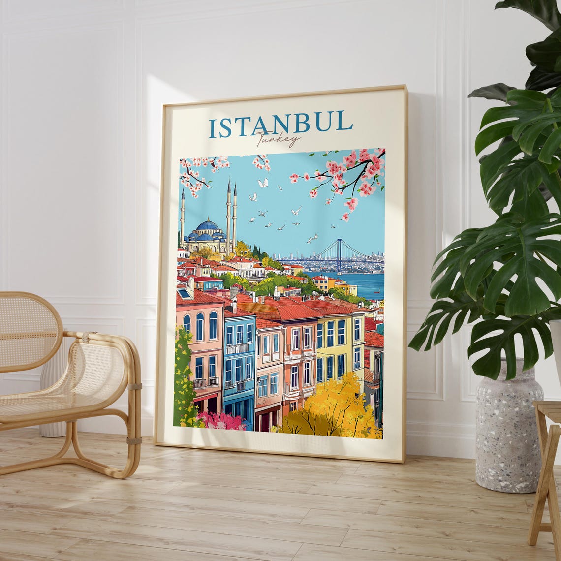 Istanbul Turkey Cherry Blossom Blue Mosque Bridge Bosphorus Poster - Image 2