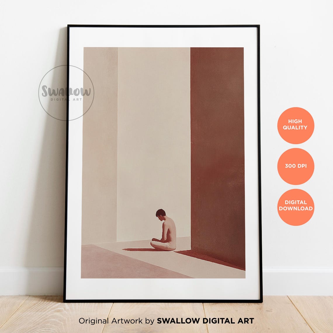 Solitary Seated Figure Minimal Empty Room Solitude Art Poster - Image 2