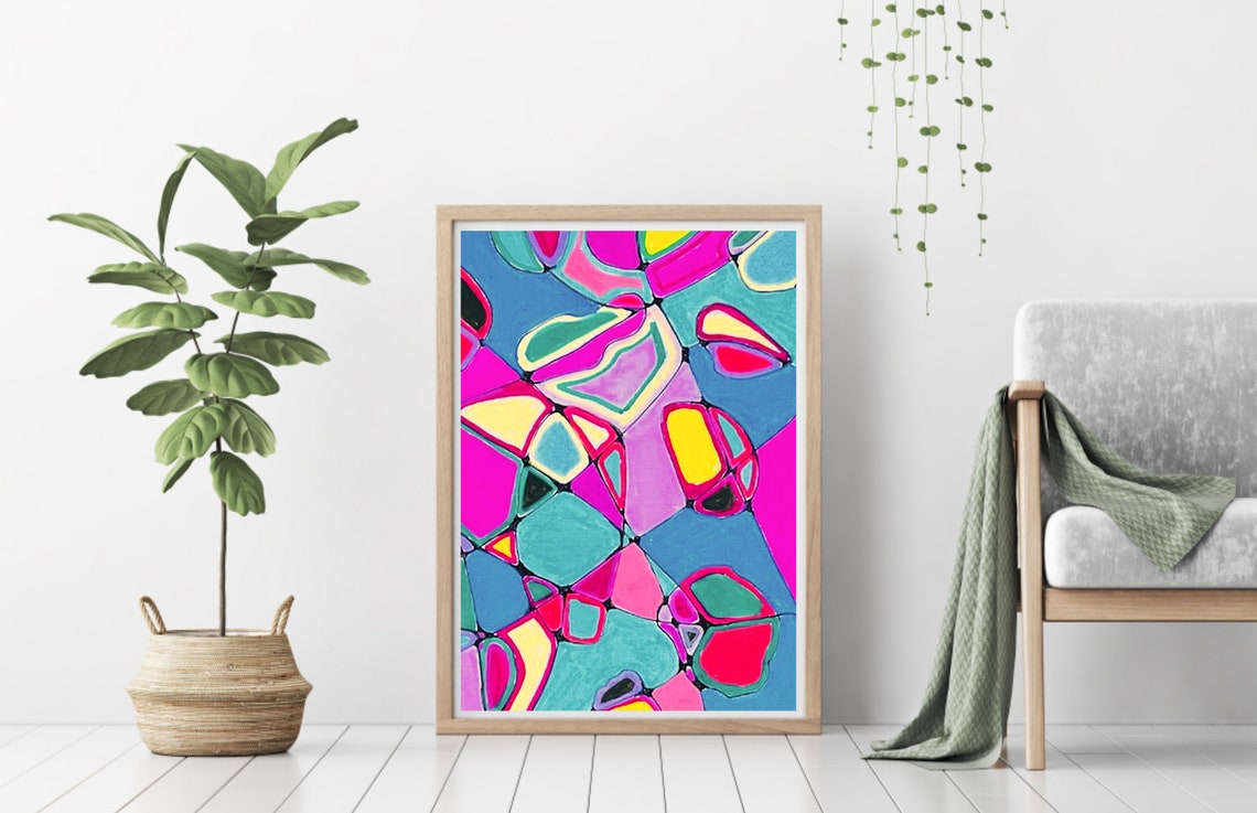 Bright Vibrant Colorful Geometric Mosaic Abstract Modern Art Poster