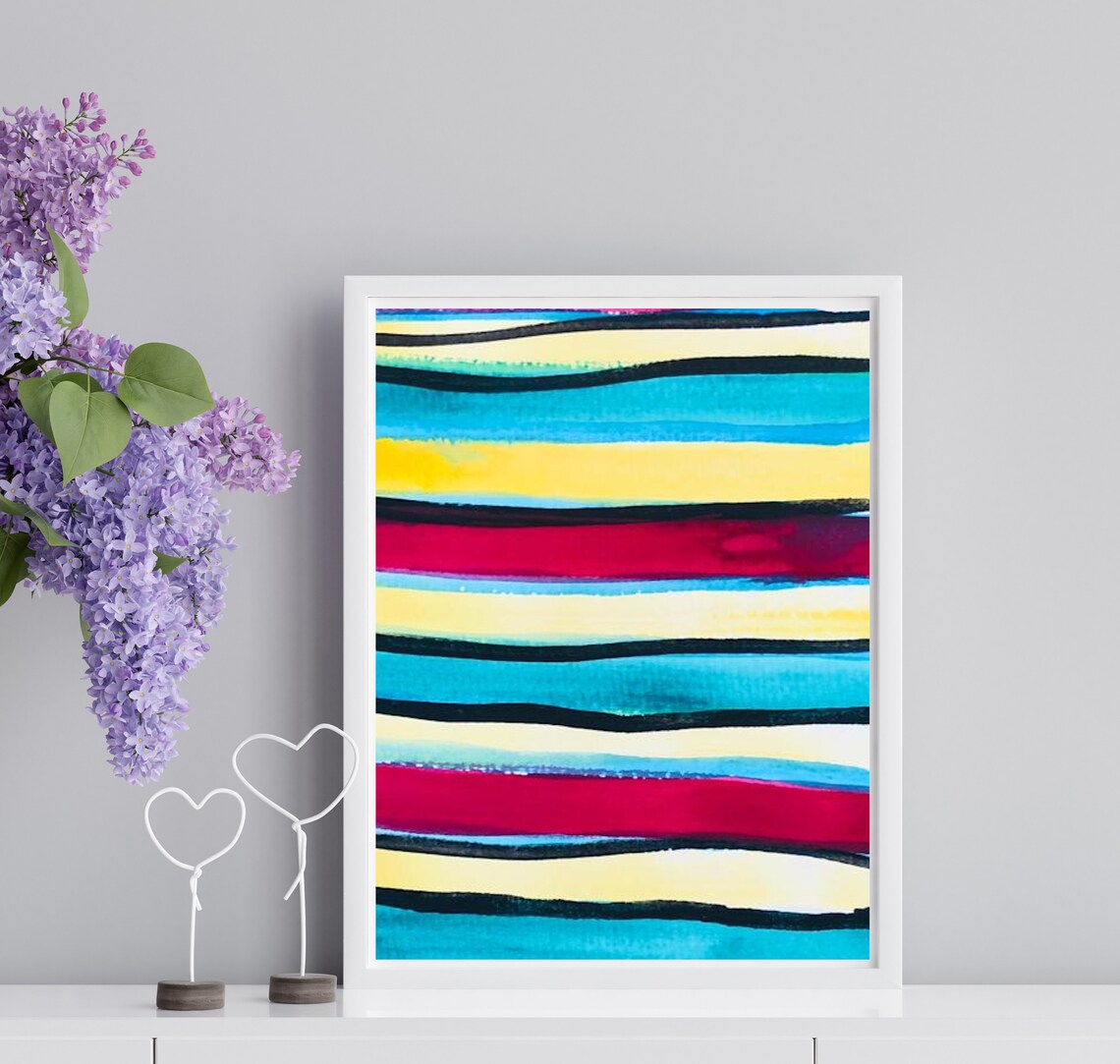 Relaxed Horizontal Colorful Stripe Watercolor Abstract Poster