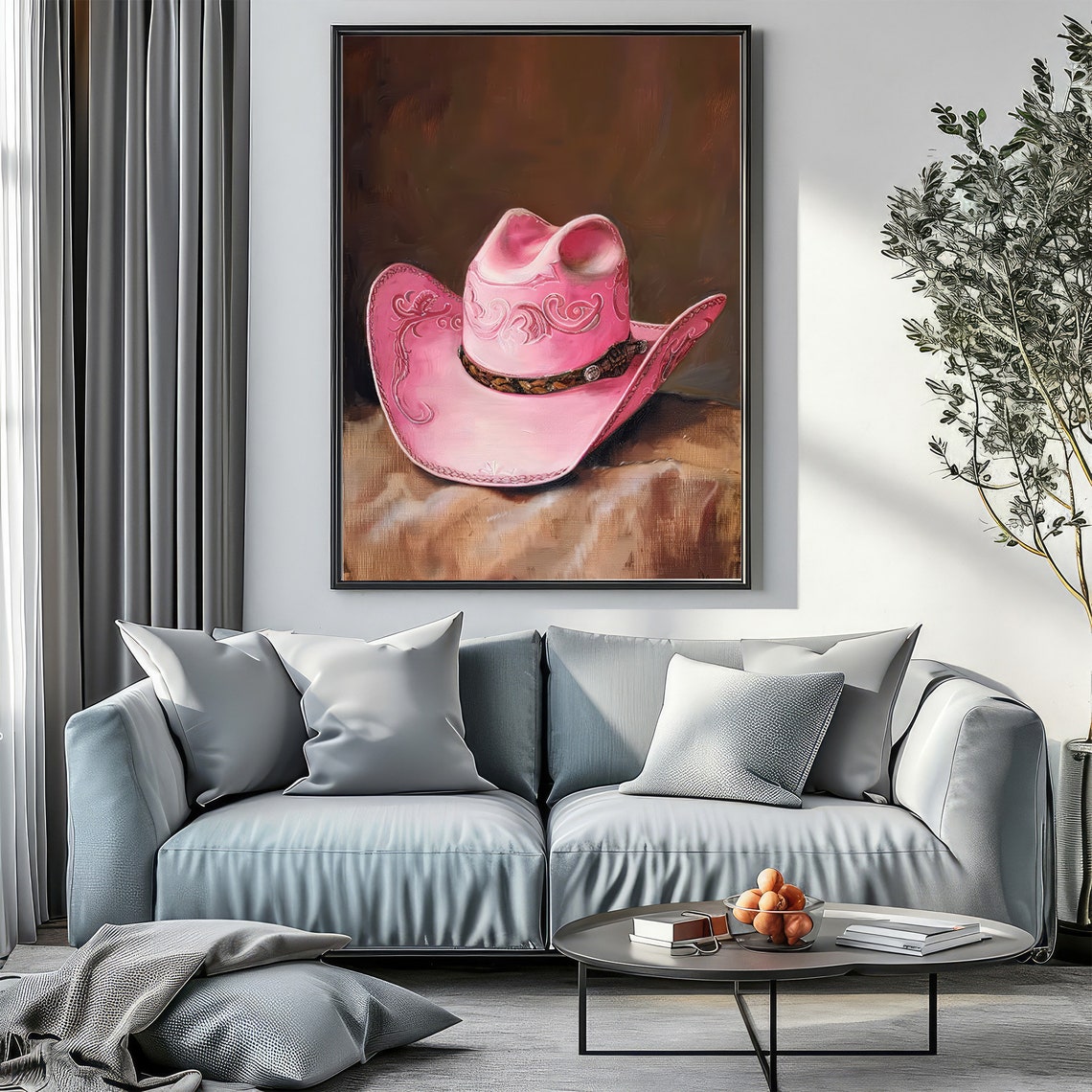 Pink Cowboy Hat With Tooled Leather Still Life Painting Poster - Image 2