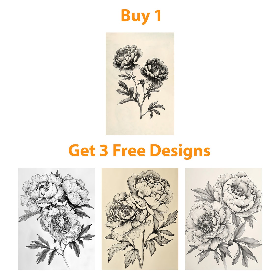 Elegant Vintage Black And White Peony Botanical Artwork Poster - Image 6