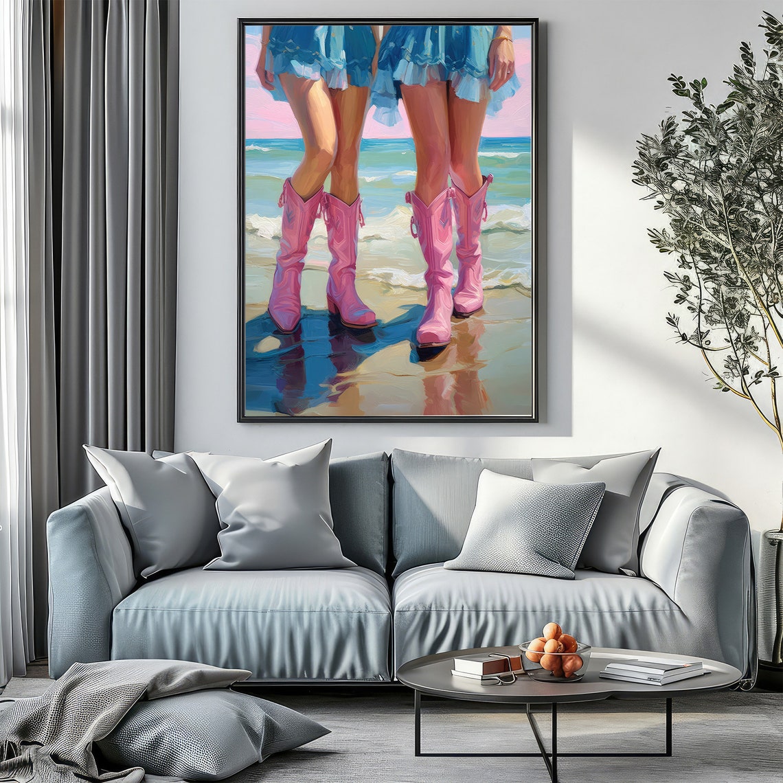 Dorm Western Girl Room Wall Art Coastal Cowgirls Preppy Print Pink Boots Oil Painting Poster Sorority Wall Art Decor - Image 3