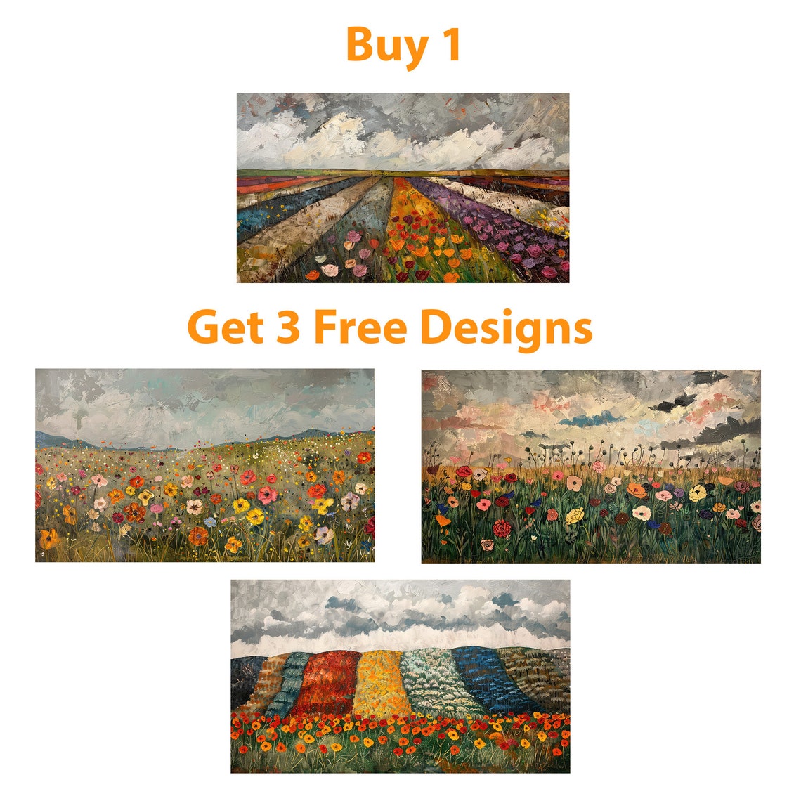 Vibrant Colorful Tulip Fields Under A Dramatic Cloudy Sky Poster - Image 4
