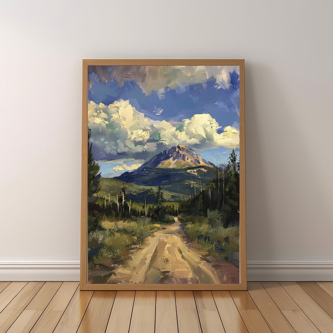 Rustic Dirt Country Road Toward Mountain Under Dramatic Sky Poster - Image 5