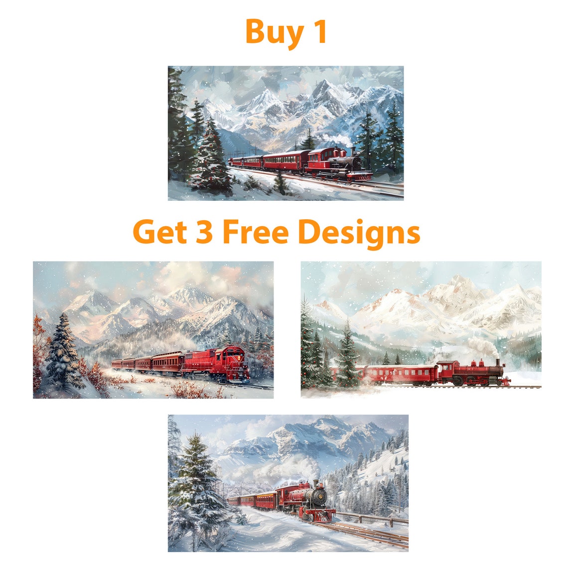 Classic Vintage Red Christmas Train Through Snowy Mountains Poster - Image 5