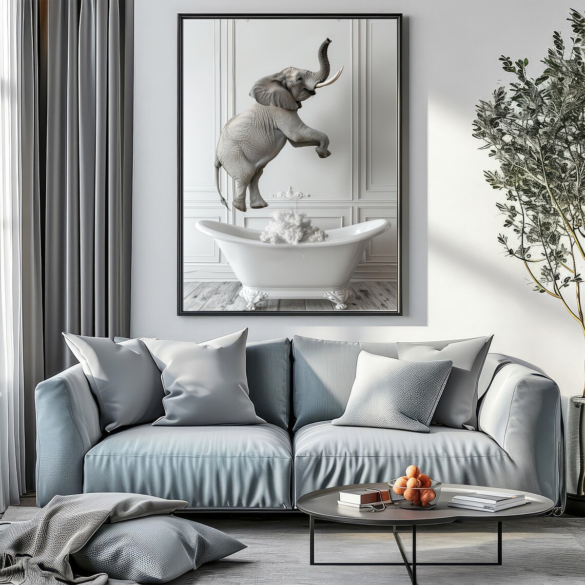 Baby Elephant Jumping Into Bathtub Playful Nursery Animal Poster - Image 3