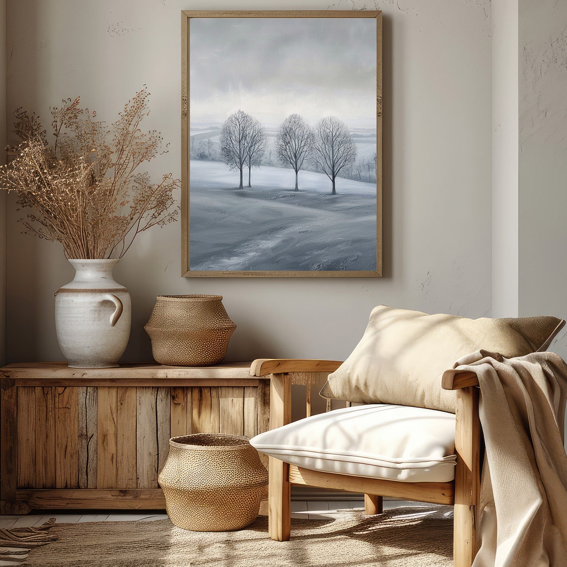 Serene Misty Winter Landscape Bare Trees Grey Moody Art Poster - Image 2