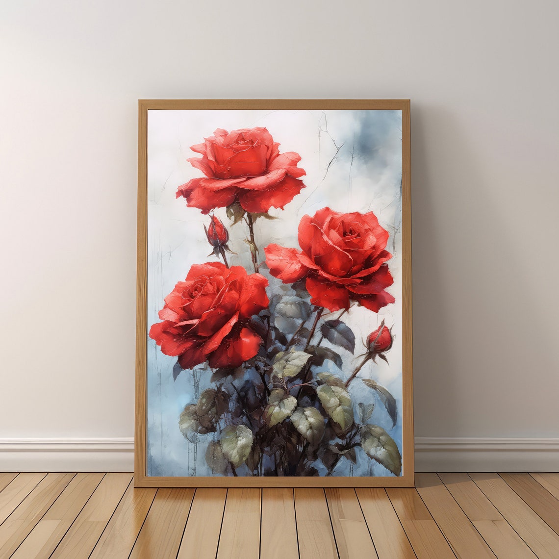 Vibrant Red Roses Bouquet Painterly Romantic Floral Art Poster
