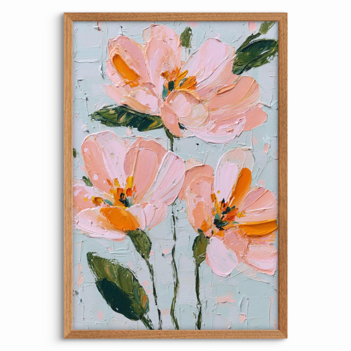 Textured Pink and Orange Flowers Modern Impasto Floral Poster