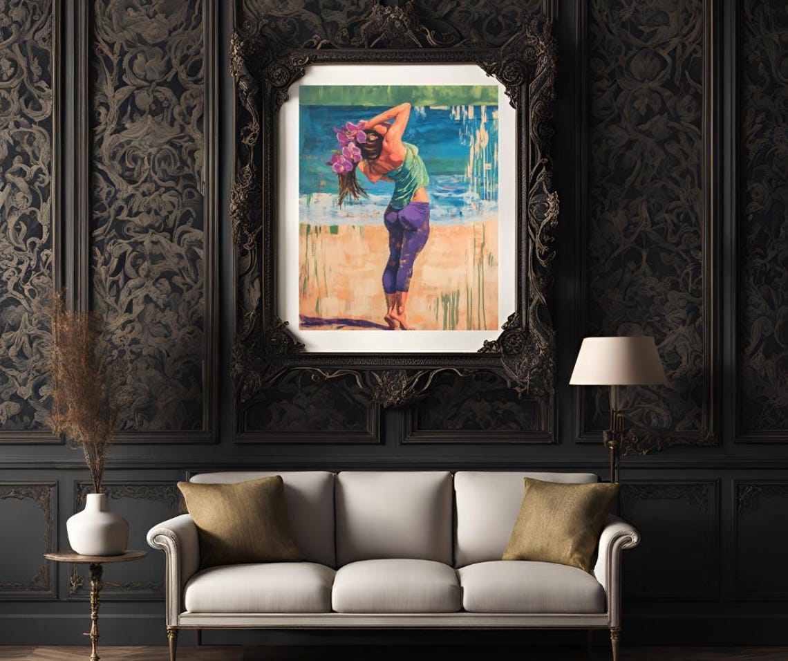 Tropical Beach Woman Dancing Orchids Colorful Summer Joy Art Poster - Image 3