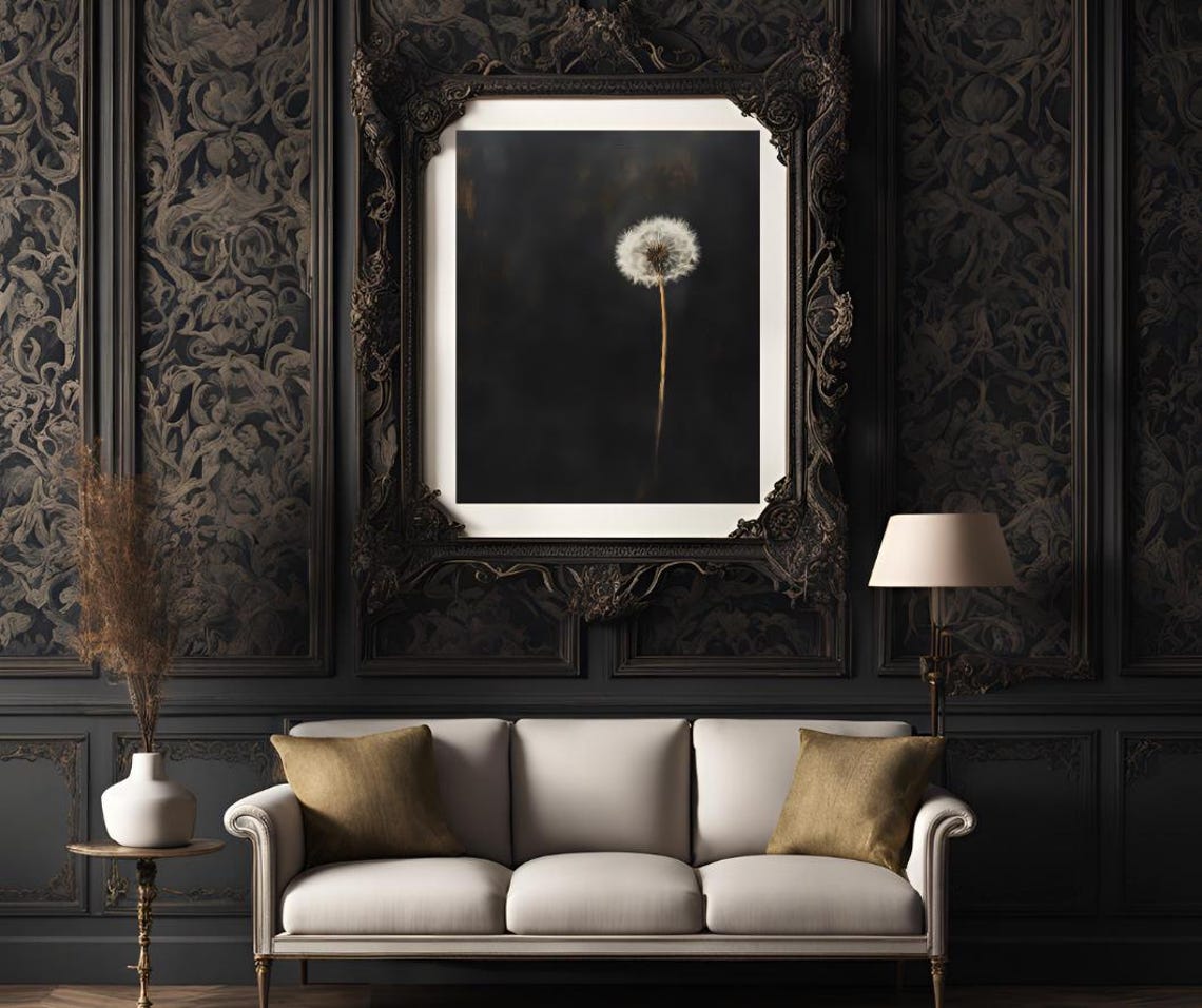 Single Dandelion Seed Head on a Dark Moody Black Background Poster - Image 3