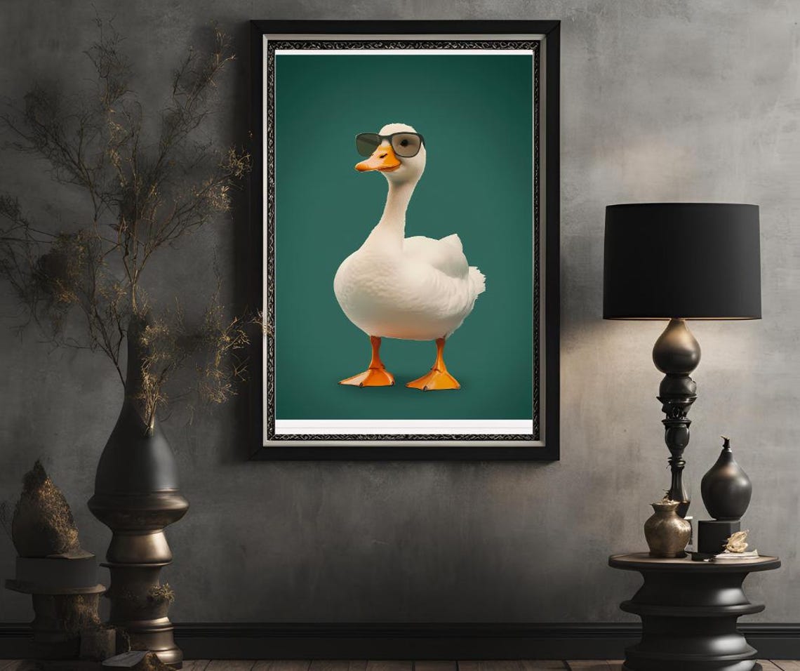 White Goose Wearing Sunglasses Pop Art Portrait on Green Poster - Image 2