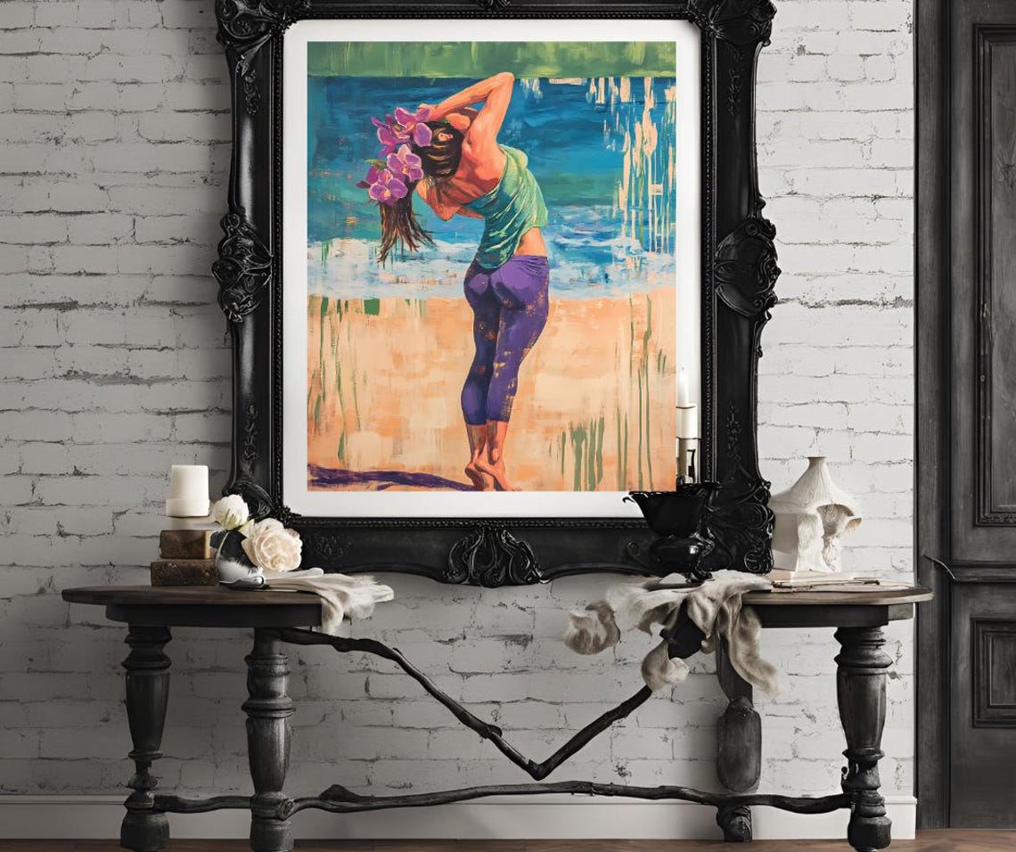 Tropical Beach Woman Dancing Orchids Colorful Summer Joy Art Poster - Image 4