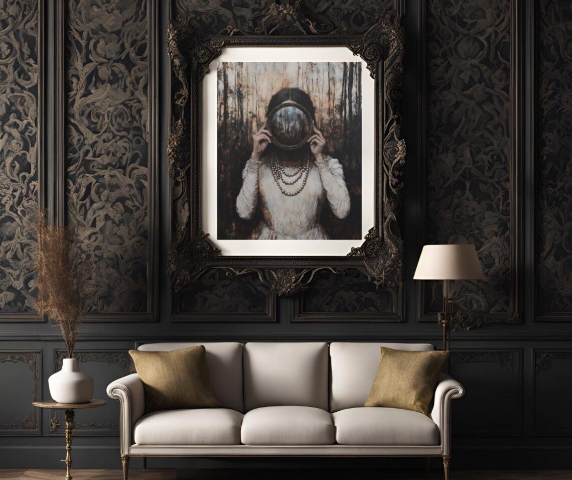 Mirror Witch Wall Art Victorian Art Poster Print Witchy Decor Dark Gothic Oil Painting Instant Dark Academia Goth - Image 3