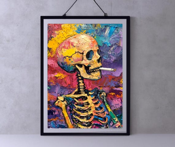 Van Gogh Print Skull Of A Skeleton With Burning Cigarette Moody Dark Academia Print Dark Wall Art Skull Art Print Gothic Wall Art