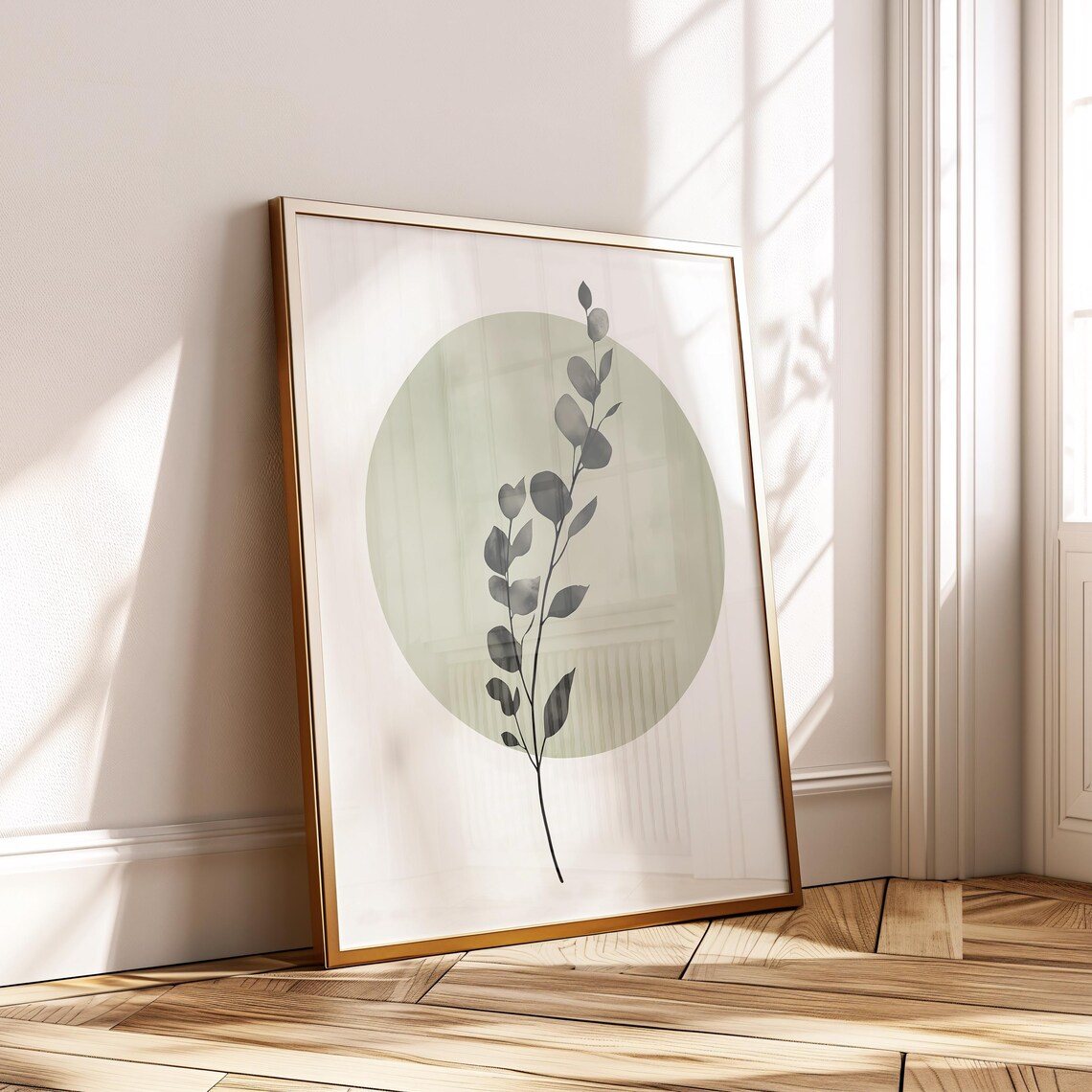 Sage Green Botanical Wall Art Minimalist Leaf Illustration Print Modern Poster For Home Decor