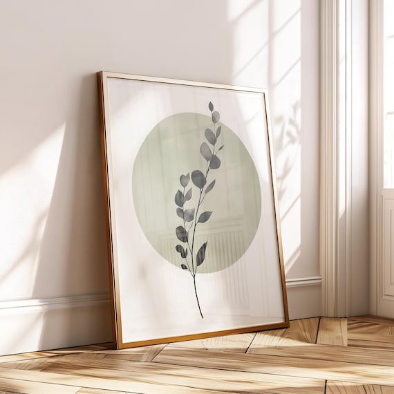 Sage Green Botanical Wall Art Minimalist Leaf Illustration Print Modern Poster For Home Decor