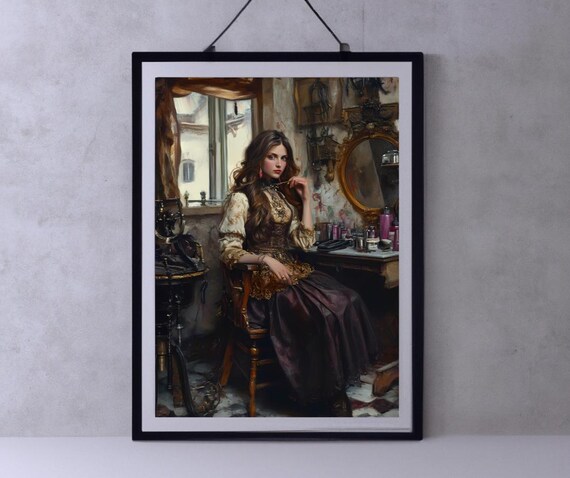 Elegant Vintage Woman Rustic Vanity Room Romantic Classic Art Poster