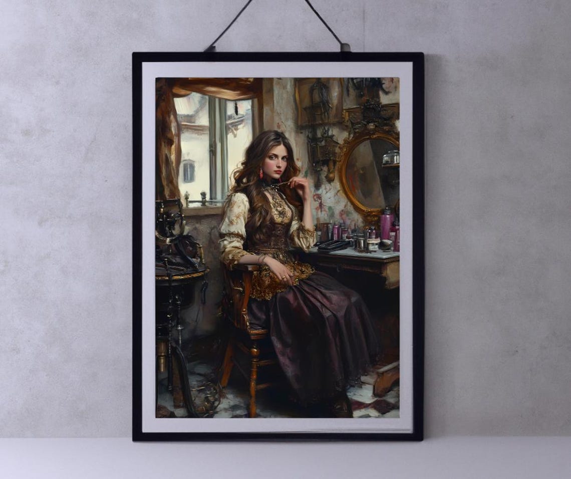 Elegant Vintage Woman Rustic Vanity Room Romantic Classic Art Poster