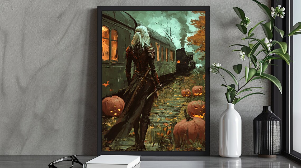 Epic Witcher-Inspired Halloween Scene, Gothic Decor