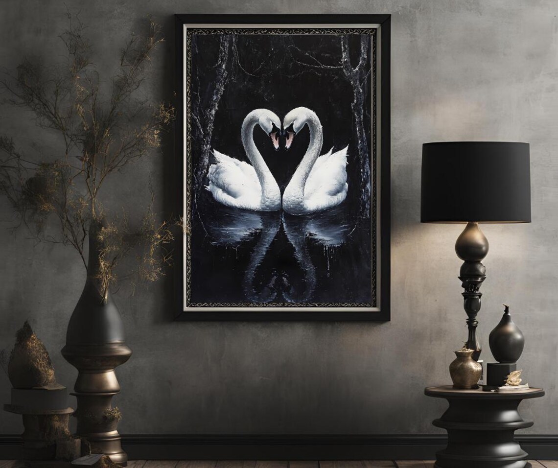 Swan Wall Art Swan Painting Print Vintage Antique Swan Print Extra Large Wall Art Dark Aesthetics Art Dark Oil Painting Dark Academia - Image 2