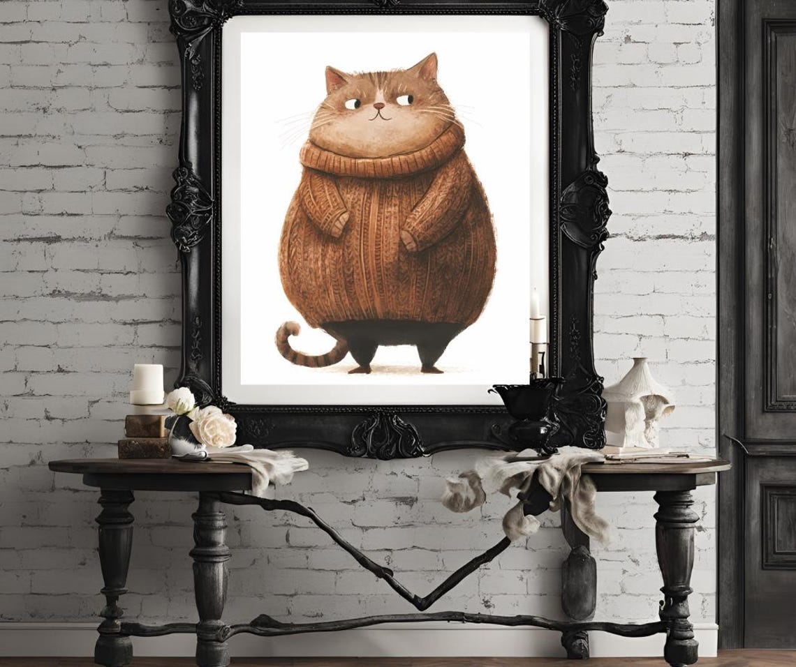 Chubby Brown Cat In Cozy Turtleneck Sweater Funny Pet Poster - Image 4