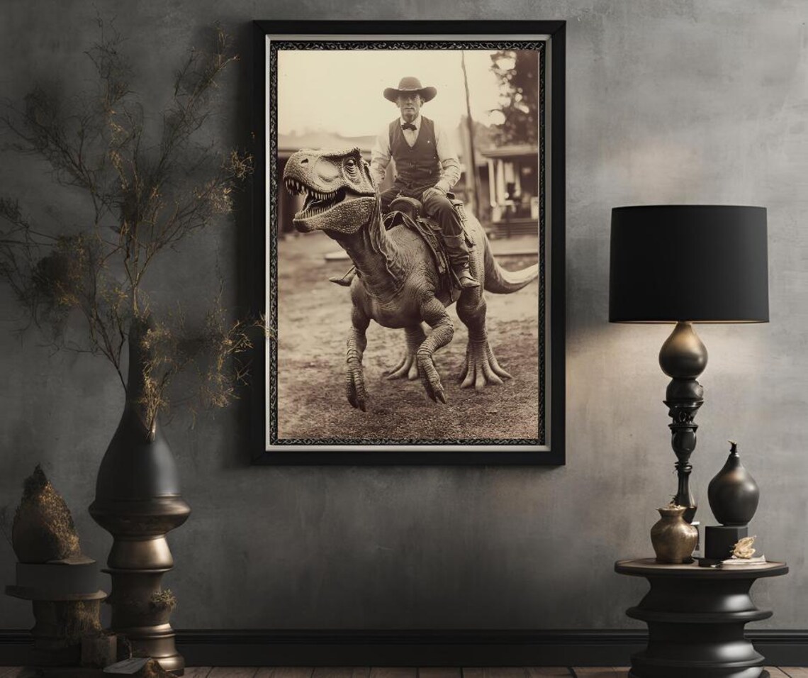 Dinosaur Cowboy Vintage Photography Art Print - Image 2