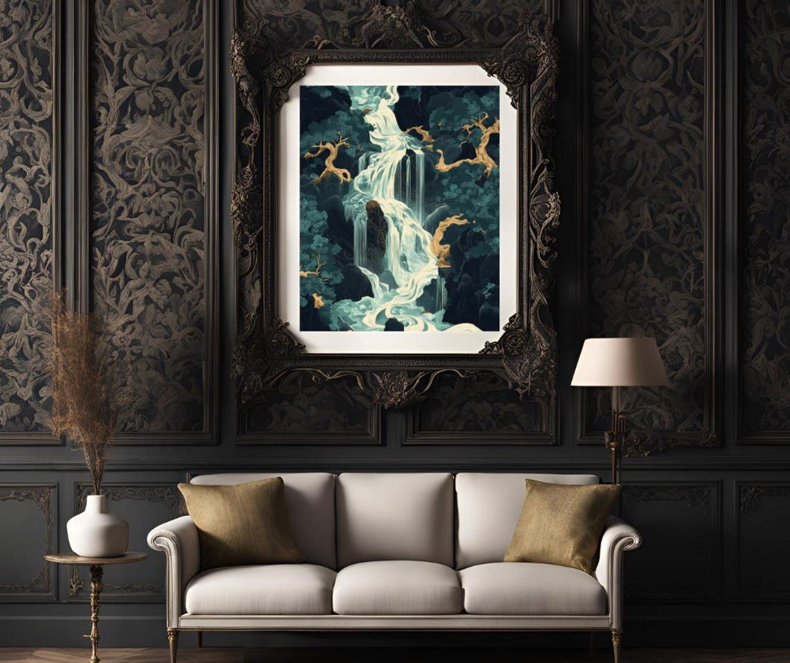 Hokusai Ukiyo E Japanese Waterfall Wall Art Landscape Poster Print Blue Green Japanese Home Decor - Image 3