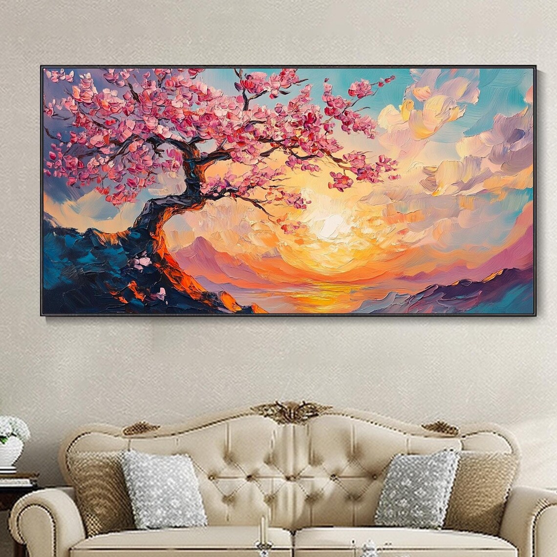 Cherry Blossom Sunset Abstract Floral Wall Art Print - Image 2