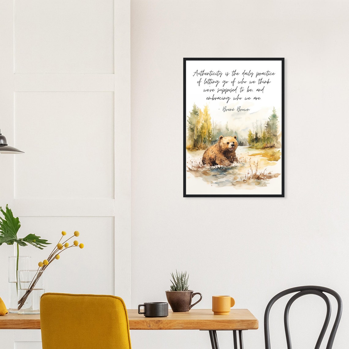 Brene Brown Authenticity Quote Smiling Bear Splashing River Poster - Image 2