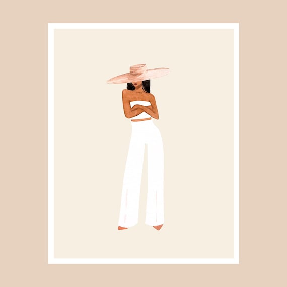 Minimalist Woman Art Print, Neutral Fashion Illustration