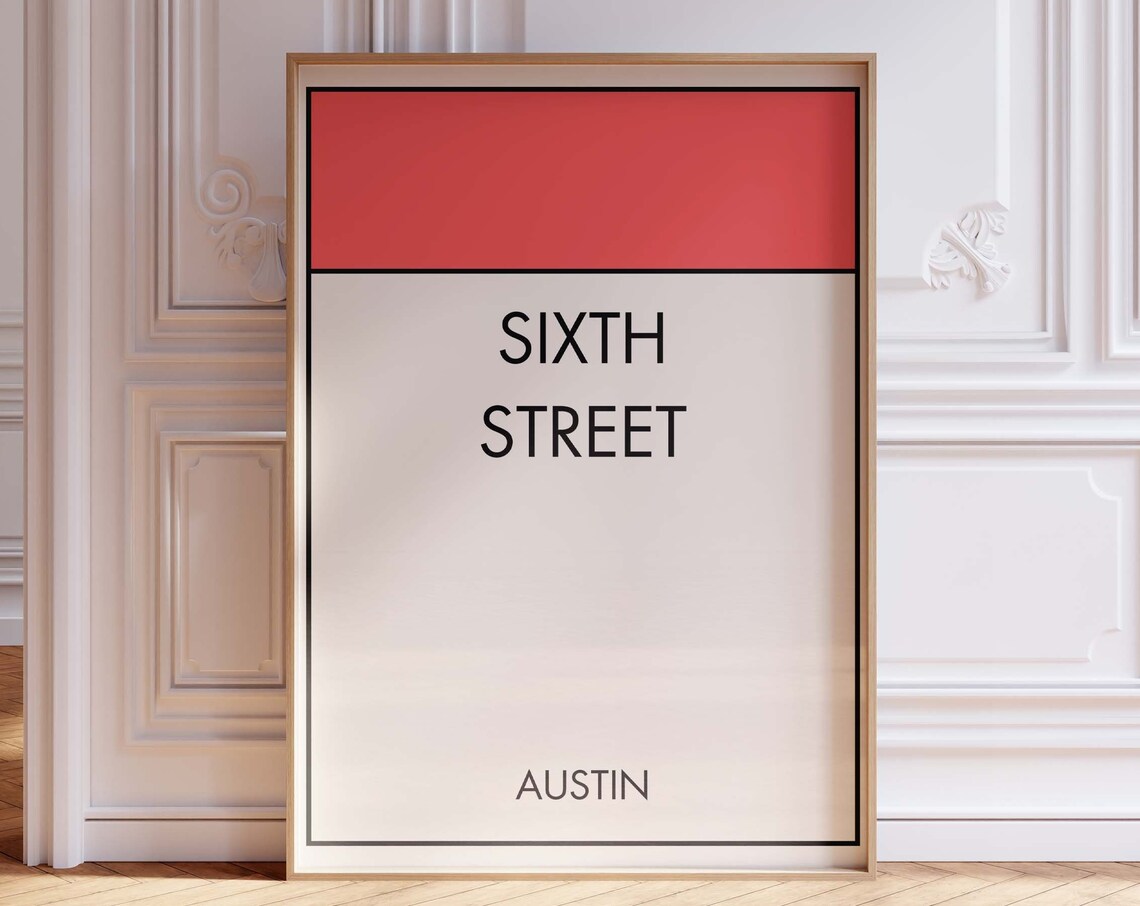 Sixth Street Austin Travel Poster, Texas Decor