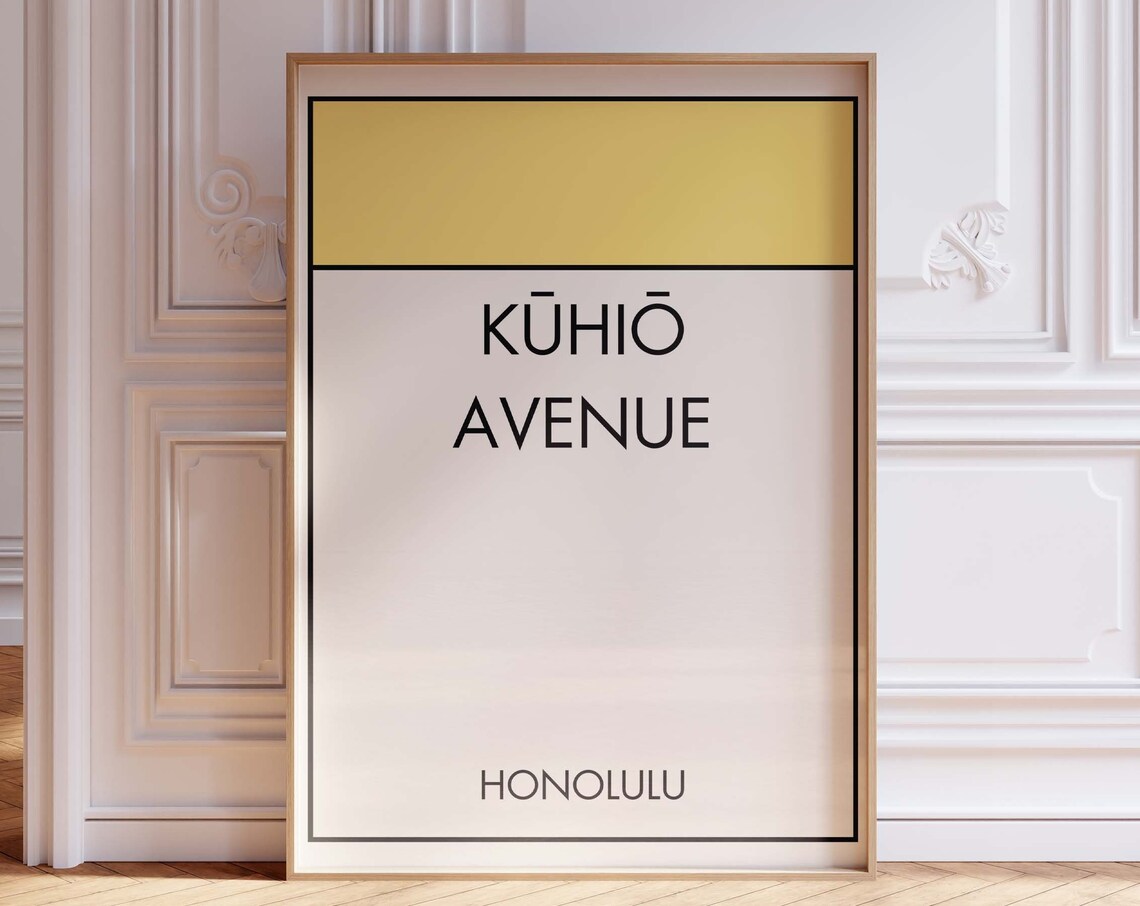 Kuhio Avenue Honolulu Monopoly Style Property Card Poster Art